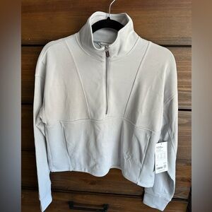 Athleta Women's Light Gray Quarter-Zip Seasoft Rib 1/4 zip popover sweatshirt